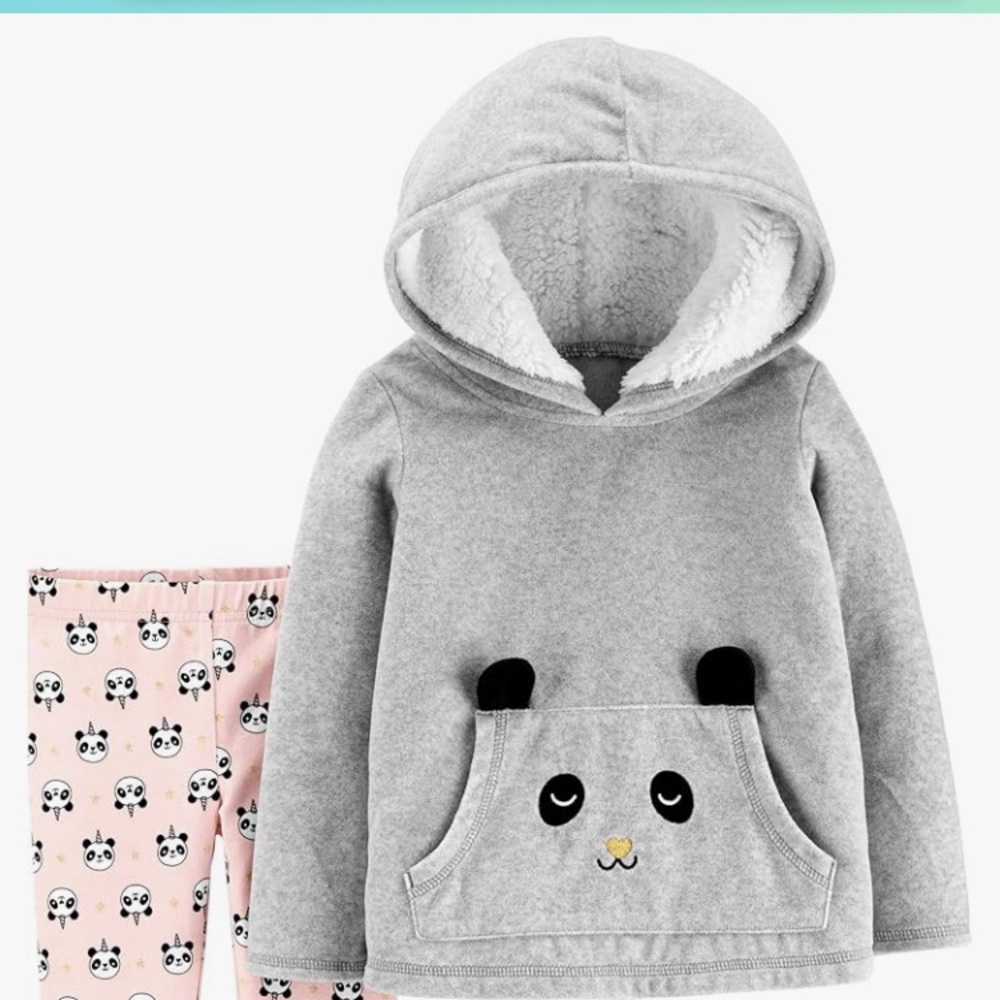 Baby Girls 2-Pc. Panda Fleece Hoodie & Printed Leggings Set